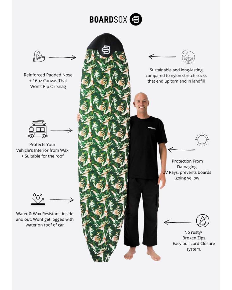 Boardsox Green Leaf Surfboard Cover - Mid/Long features