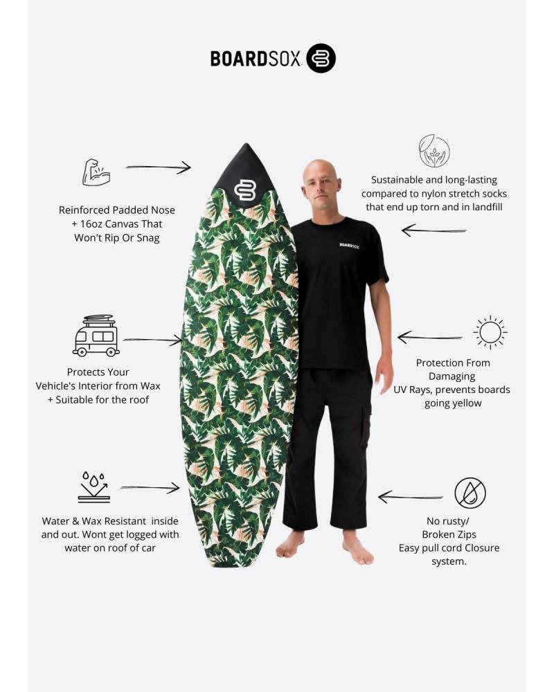 Boardsox Green Leaf Surfboard Cover - Shortboard features
