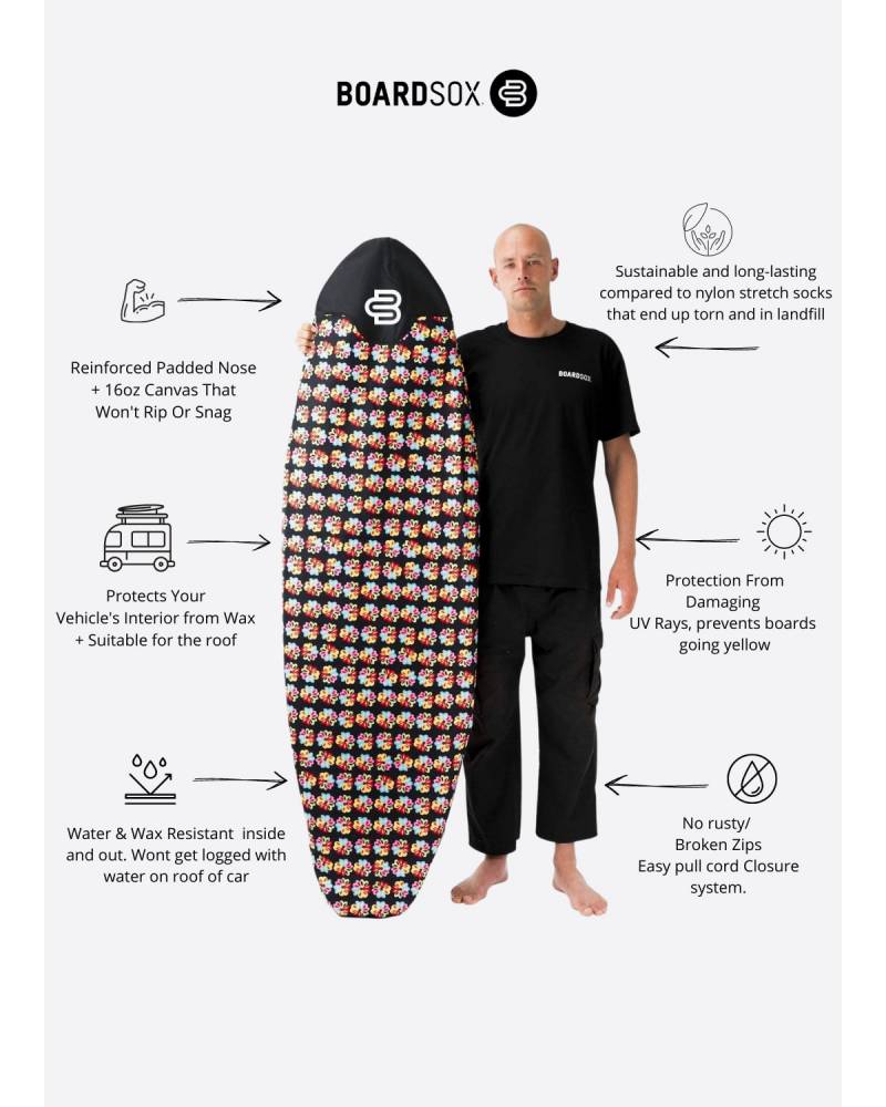 Boardsox Ozzie Wright Alien Love Flower Surfboard Cover - Funboard features