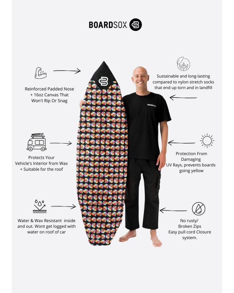 Boardsox Ozzie Wright Alien Love Flower Surfboard Cover - Shortboard features