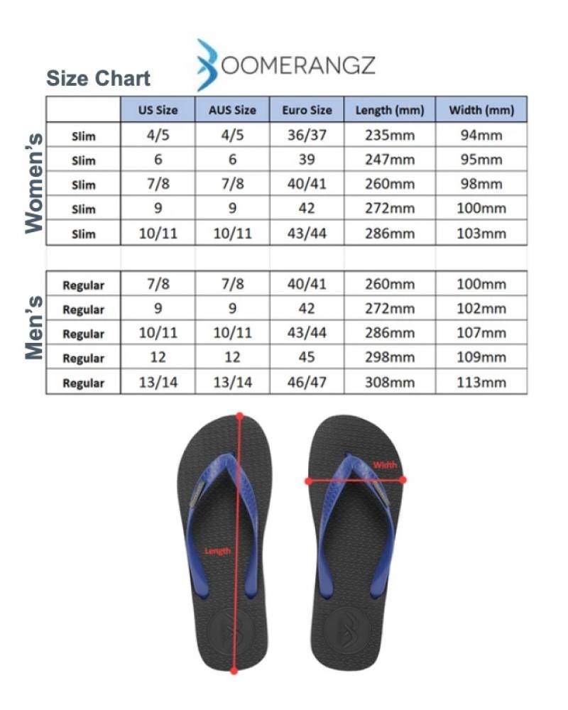Boomerangz Size Chart