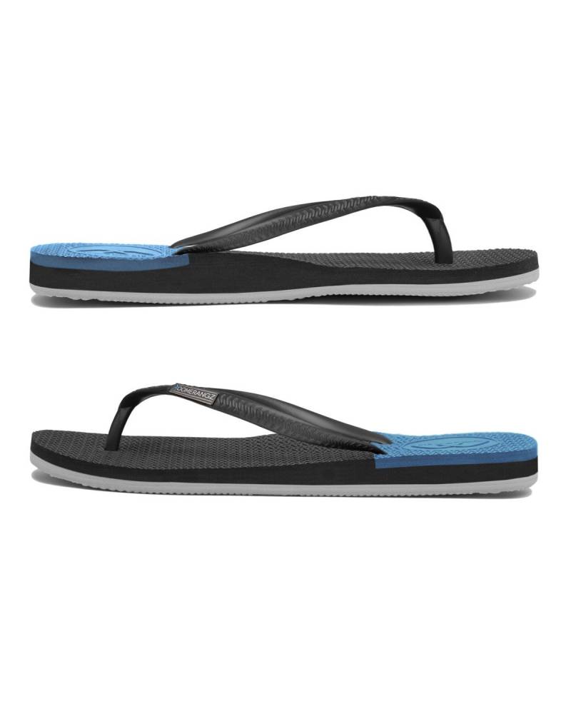 Boomerangz Women's Black/Grey/Blue Thongs side