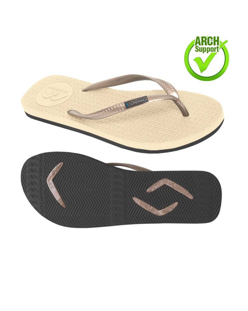 Boomerangz Women's Golden Nude/Black Thongs arch