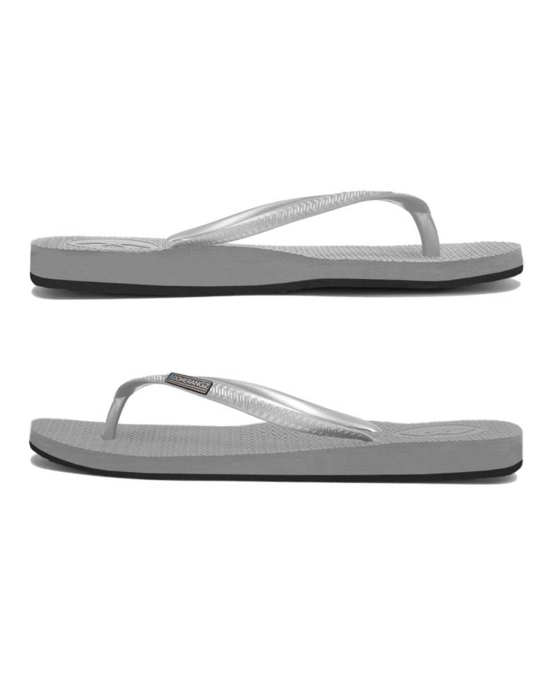 Boomerangz Women's Grey/Black Thongs side
