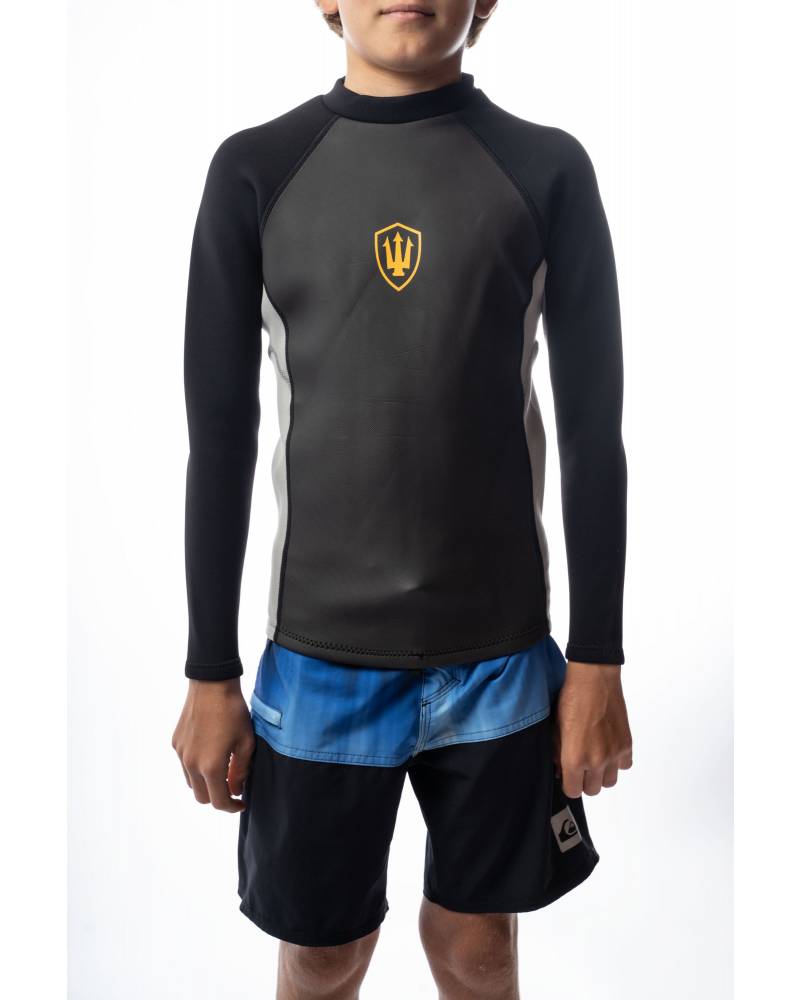 Boys 1.5mm L/S Zip Vest - Black Grey