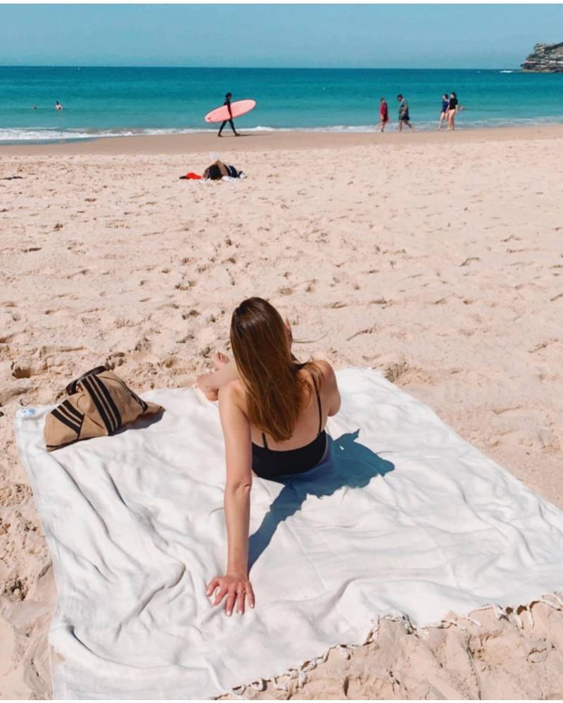 Bronte family beach blanket on beach