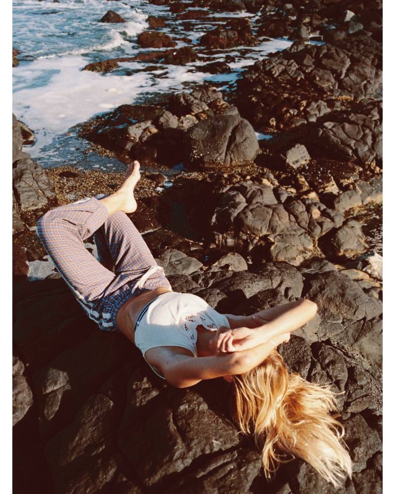 Flannel pants on rocks portrait