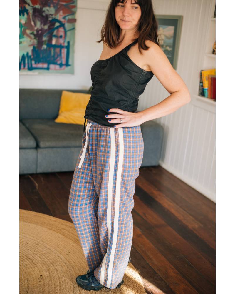 Flannel pants close-up indoors