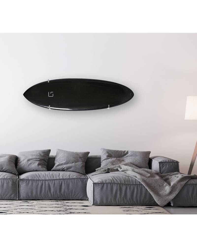 Ghost Racks Horizontal Surfboard Wall Display holding a black surfboard