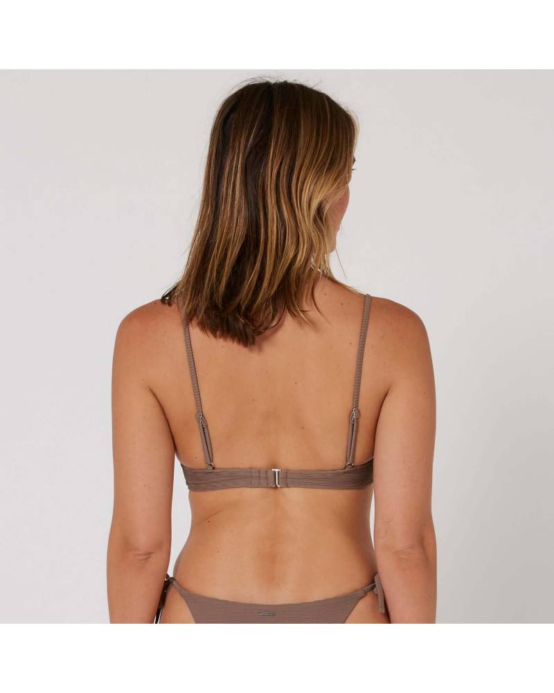 Hyams-Rib Tie Front Top - Mocha