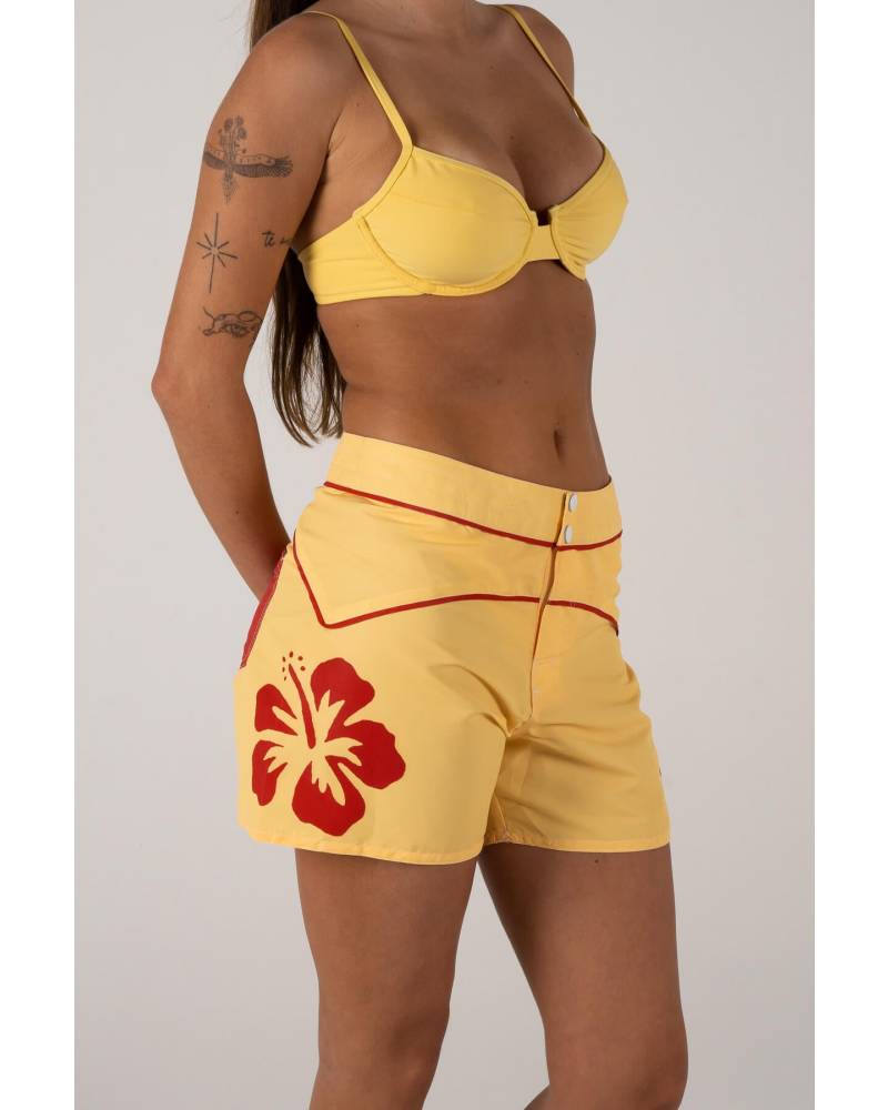 Side view with hibiscus print