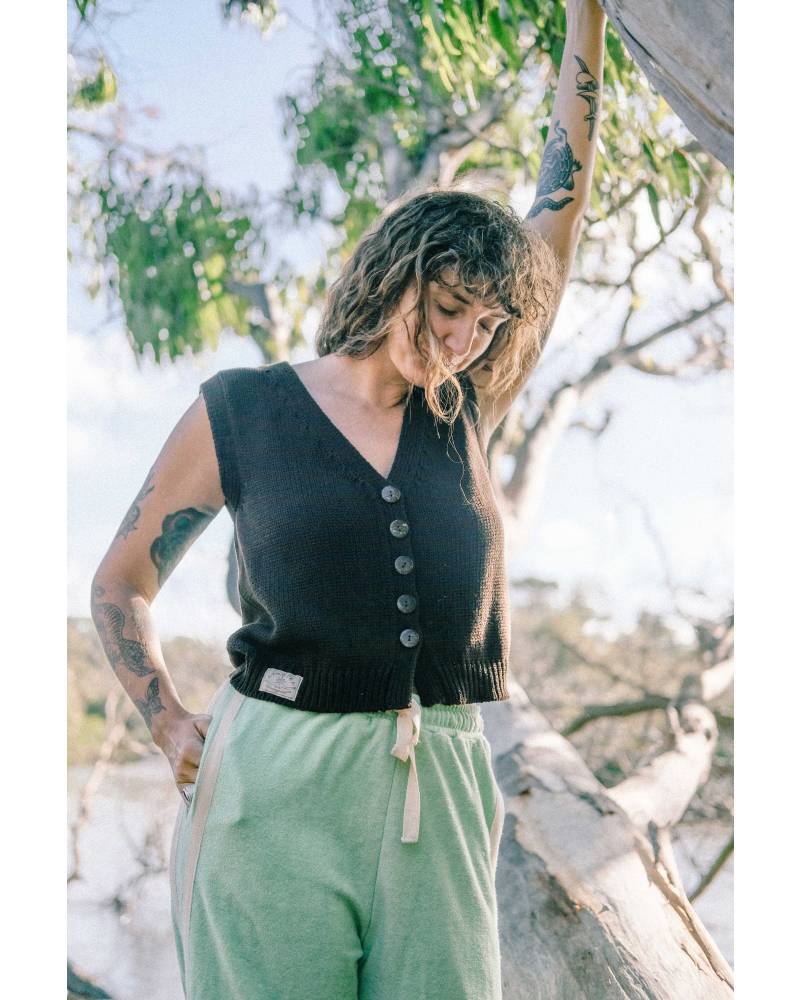 Model in Knit Vest, lifestyle shot