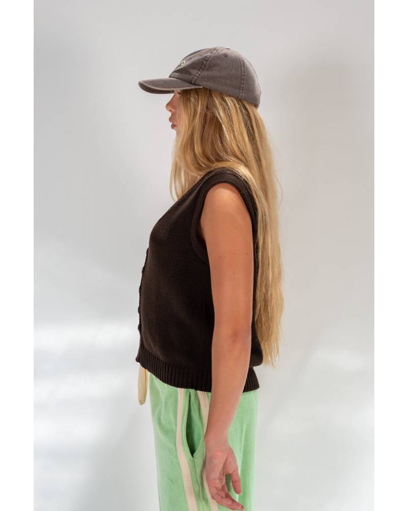 Model in Knit Vest, side view