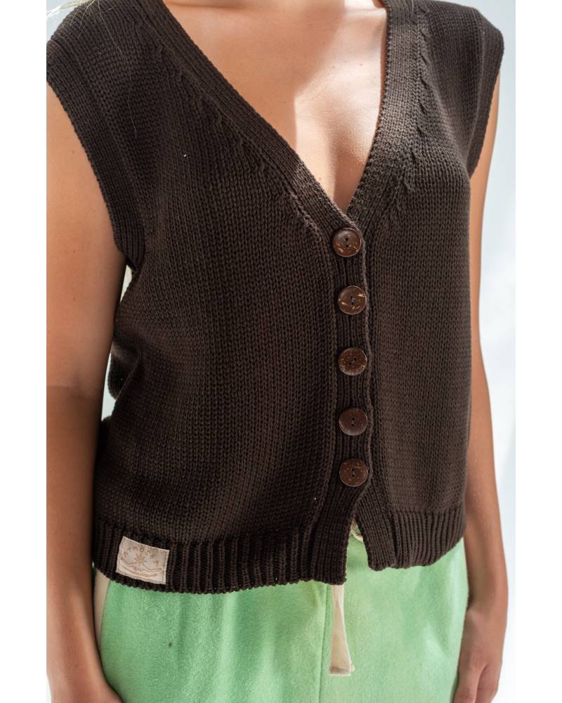 Close-up of Knit Vest in Brown