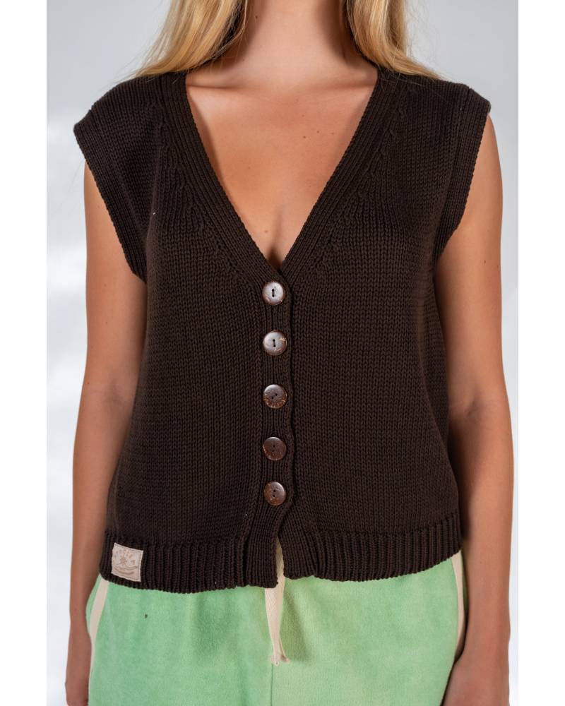 Model in Knit Vest, close-up back