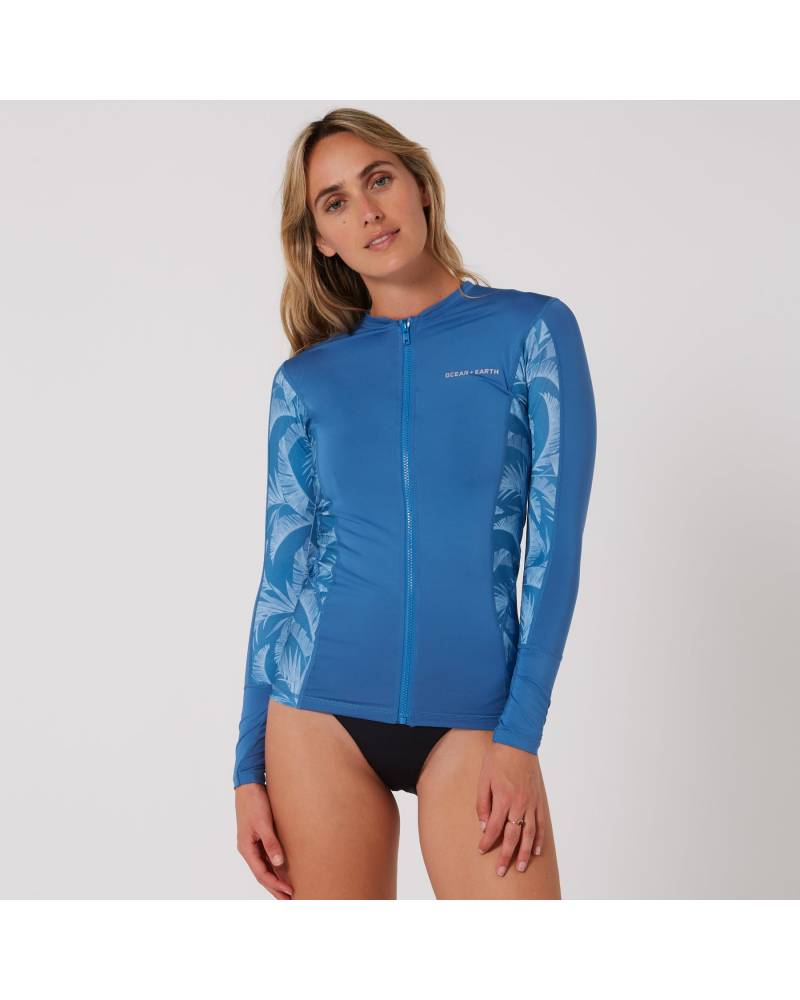Ladies Oceana Long Sleeve Front Zip Lycra Vest - Atlantic Blue