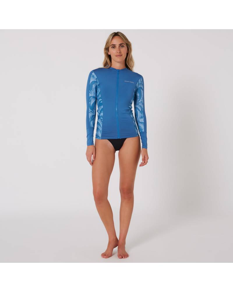 Ladies Oceana Long Sleeve Front Zip Lycra Vest - Atlantic Blue