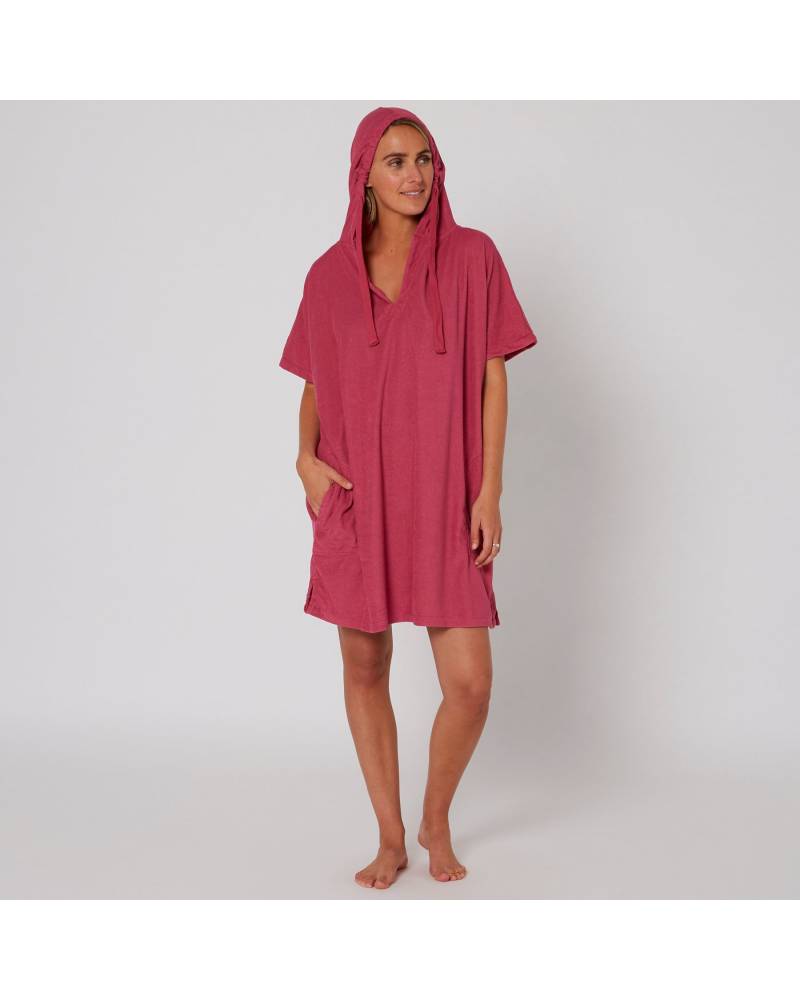 Ladies V Neck Hooded Poncho - Mauve 