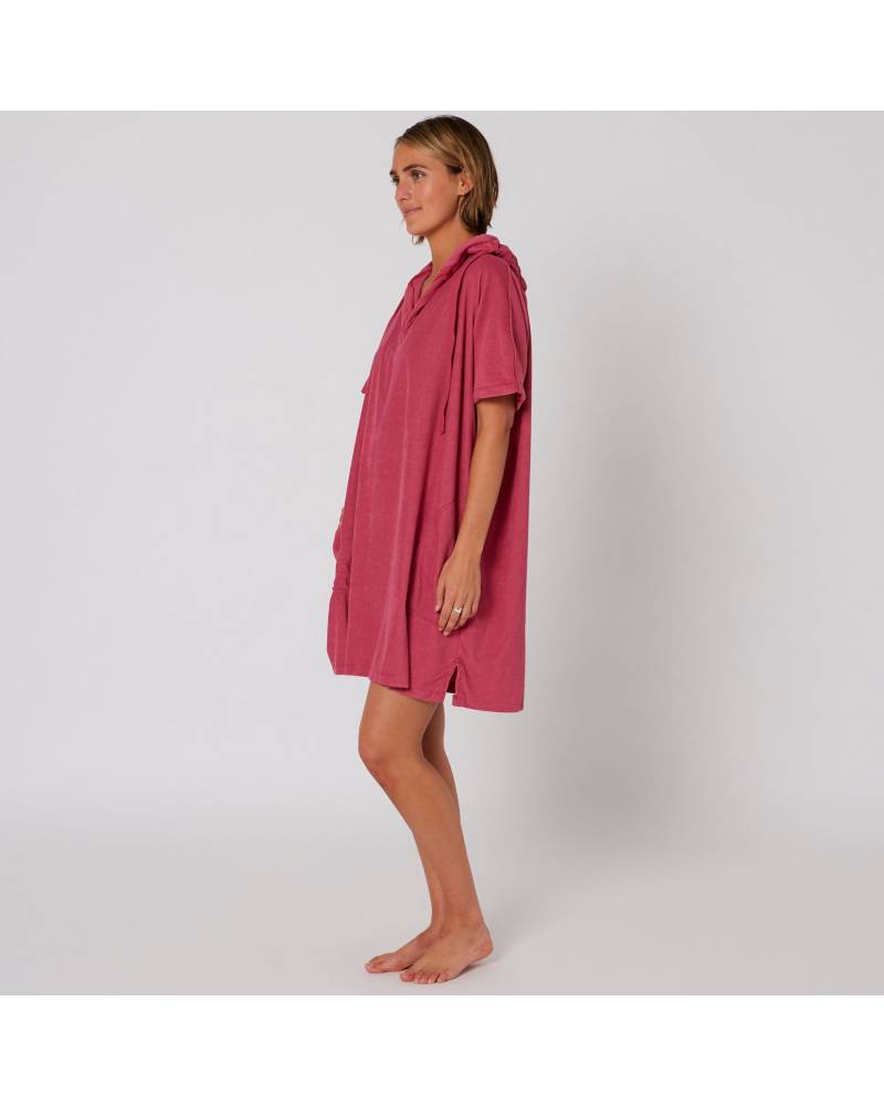 Ladies V Neck Hooded Poncho - Mauve 