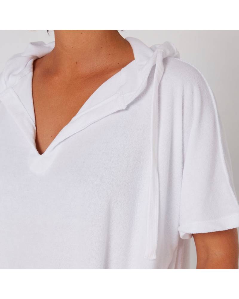 Ladies V Neck Hooded Poncho - White