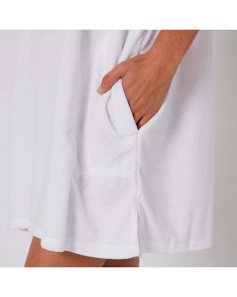 Ladies V Neck Hooded Poncho - White