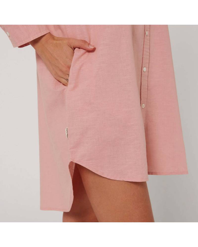 Linen OS LS Shirt Dress - Misty Rose