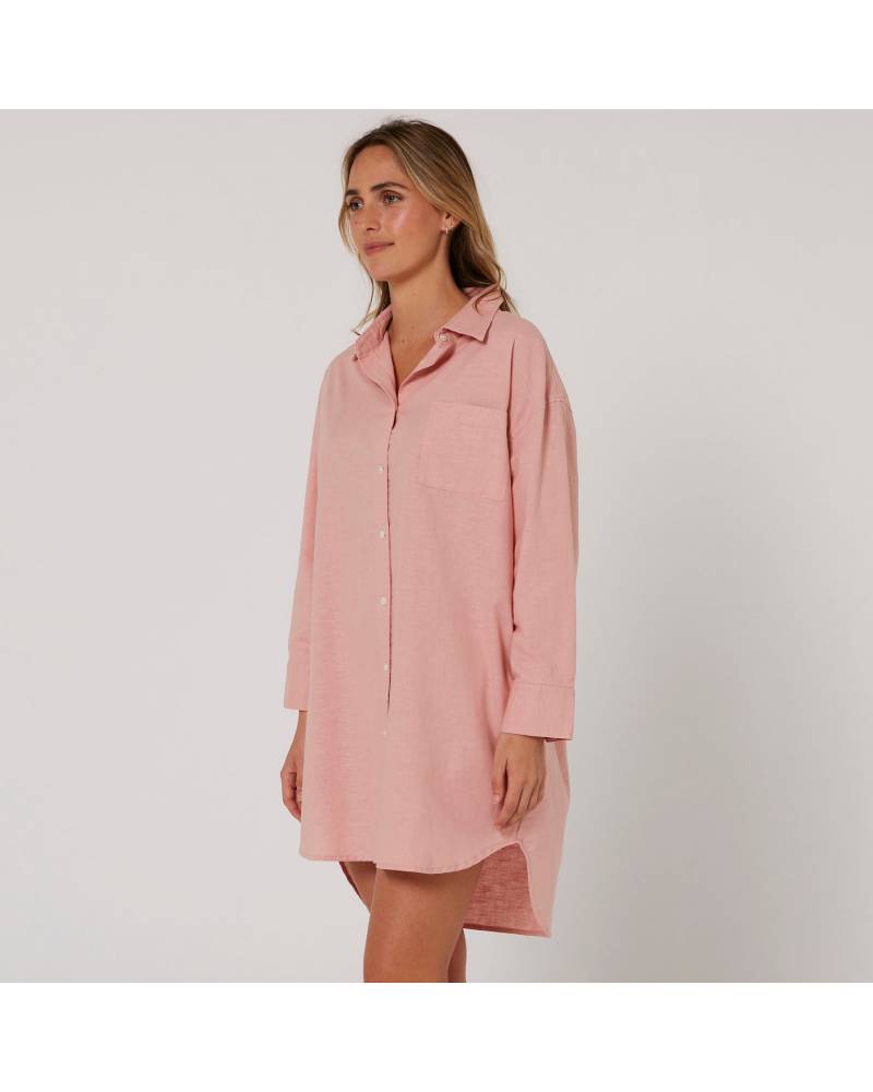 Linen OS LS Shirt Dress - Misty Rose