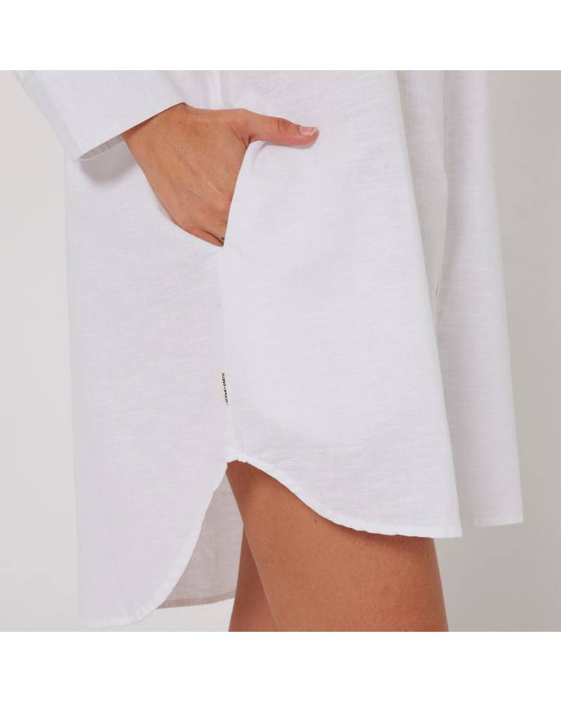 Linen OS LS Shirt Dress - White