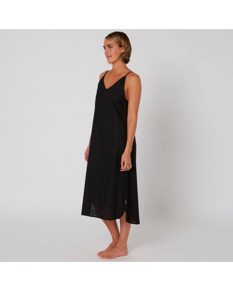 Linen Slip Dress - Black