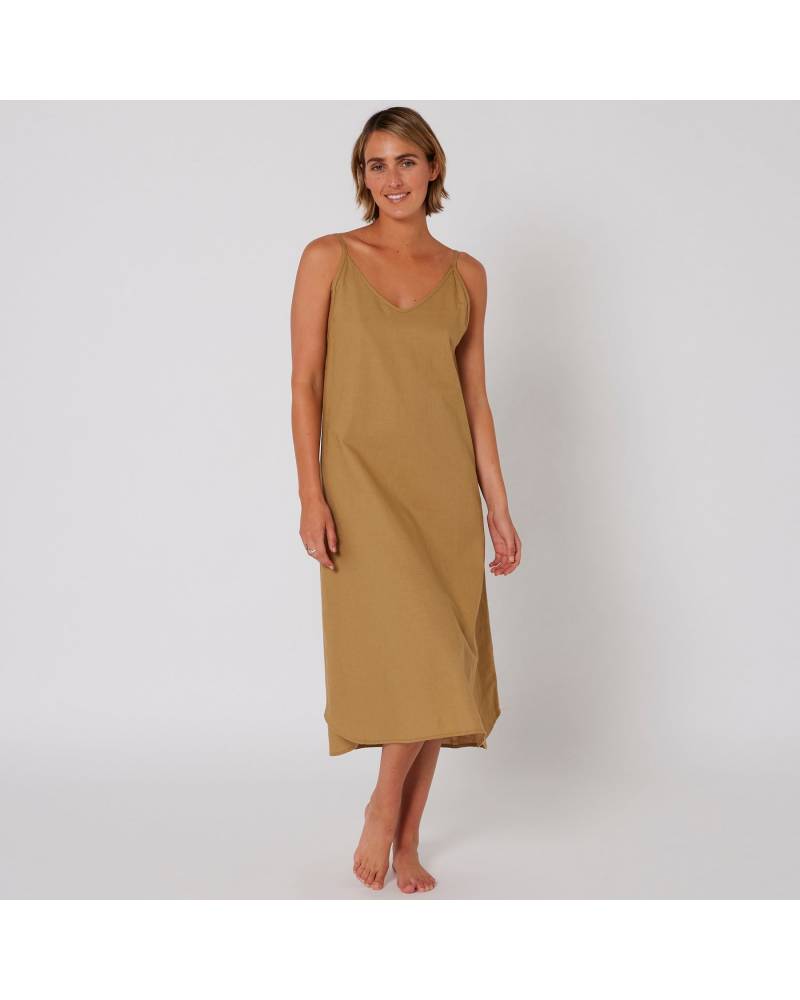 Linen Slip Dress - Kelp
