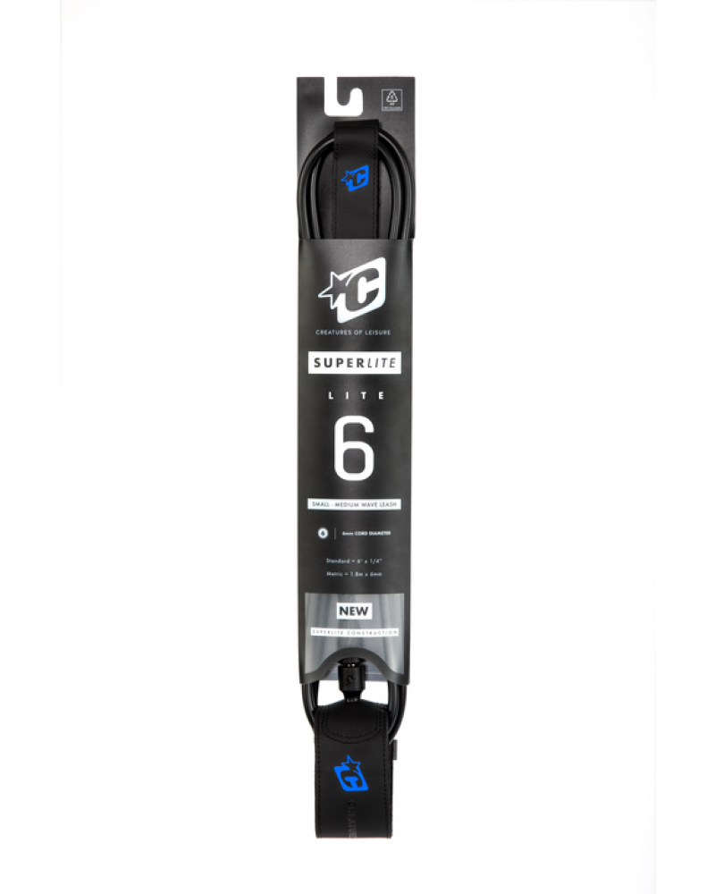 6ft Superlite Lite Leash 5mm - Black/Cyan