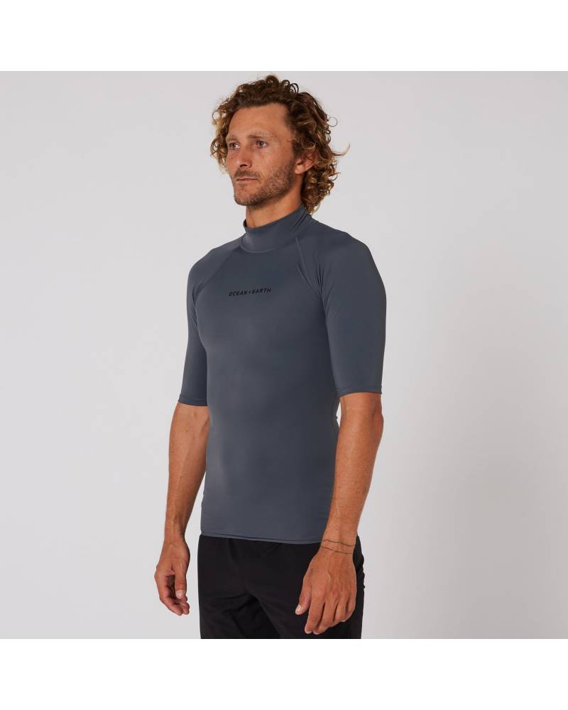Mens Script Short Sleeve Rash Shirt - Charcoal