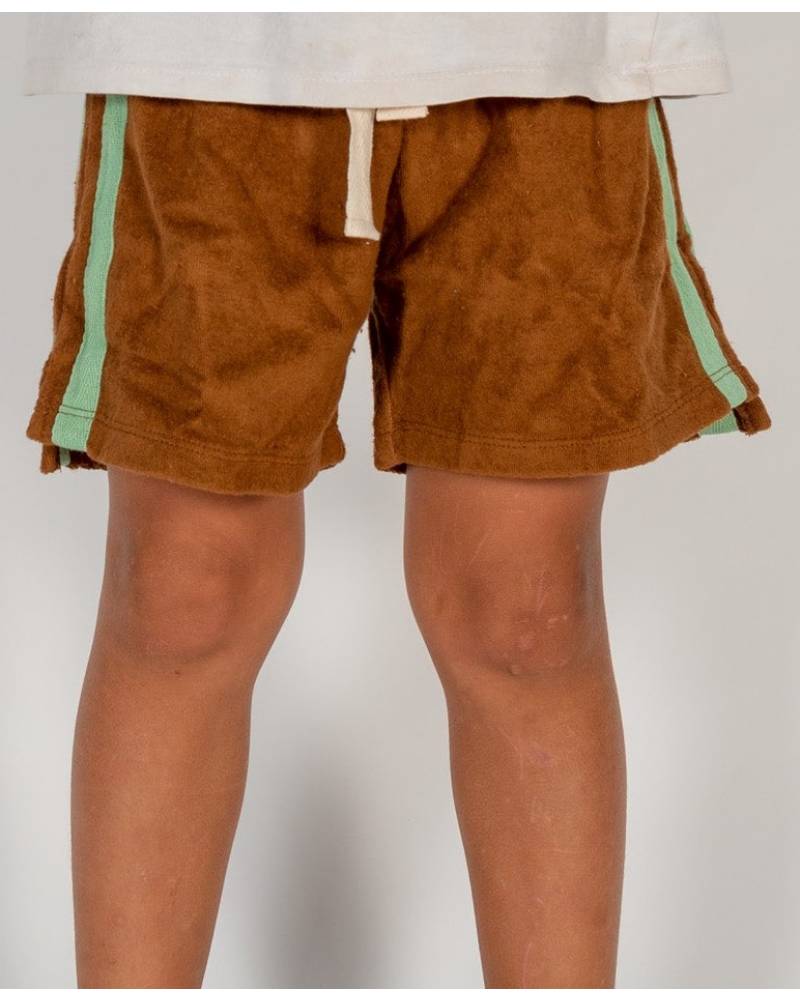 Mini Terry Towelling Shorts in Brown with Mint Stripe