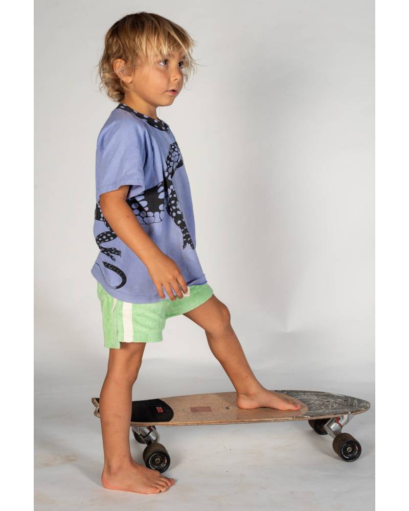 Mint shorts on skateboard stepping