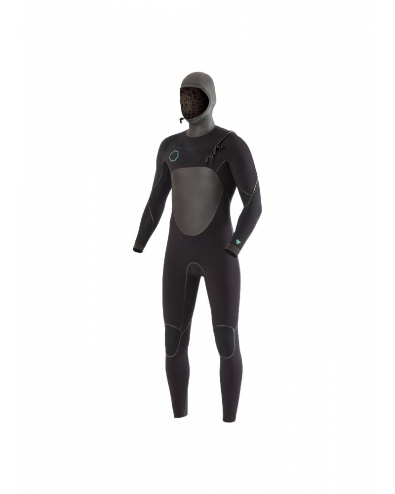 Vissla North Seas 5.5/4.5 Full Hooded Chest Zip - Black front