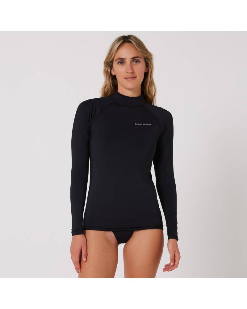 Ladies Waves Long Sleeve Rash Vest - Black 