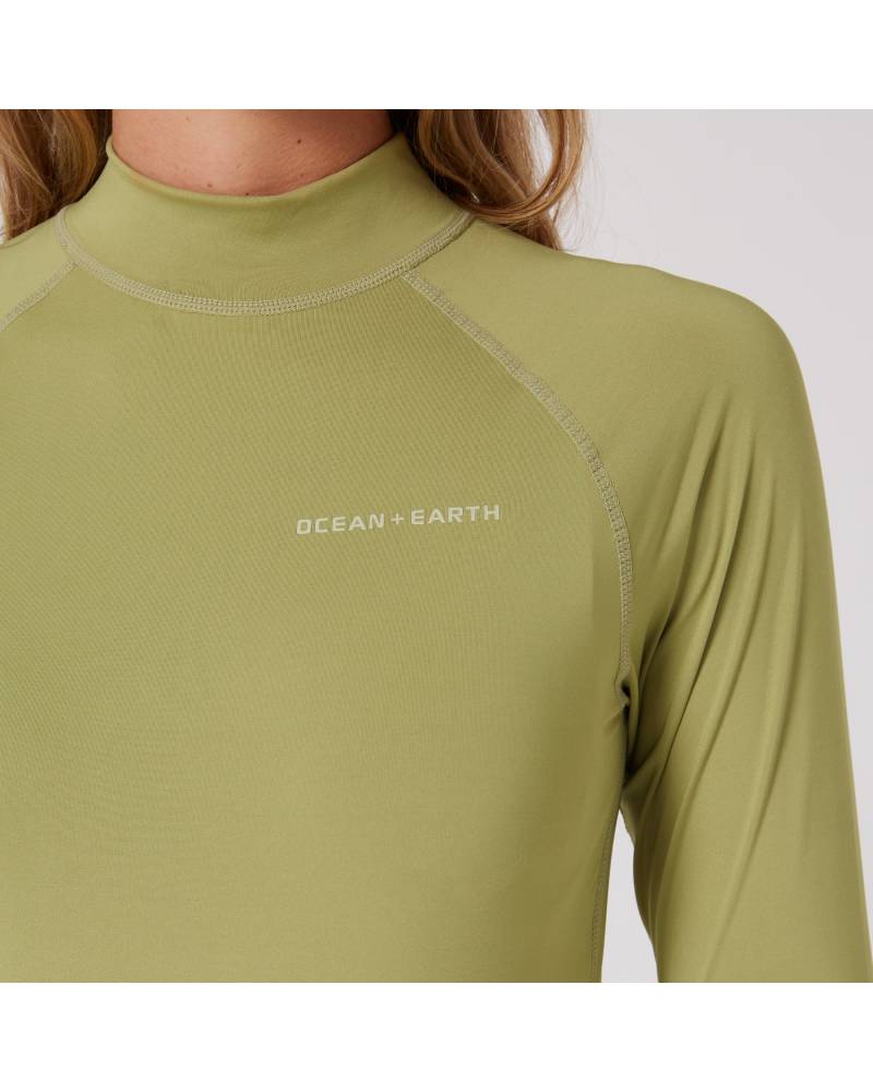 Ladies Waves Long Sleeve Rash Vest - Olive