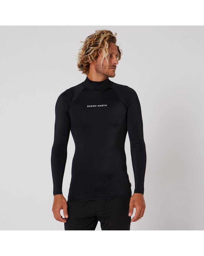 Ocean and Earth Mens Script Rash Long Sleeve Rash Shirt - Black