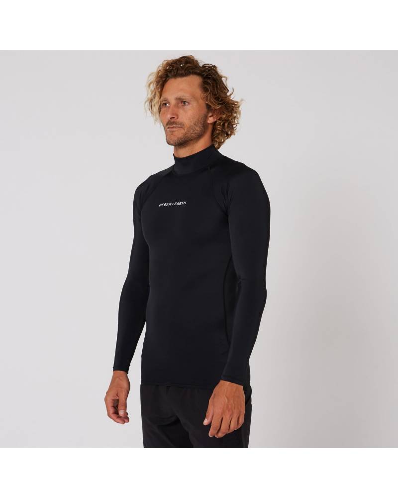 Ocean and Earth Mens Script Rash Long Sleeve Rash Shirt - Black