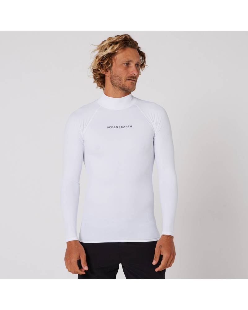 Ocean and Earth Mens Script Rash Long Sleeve Rash Shirt - White 