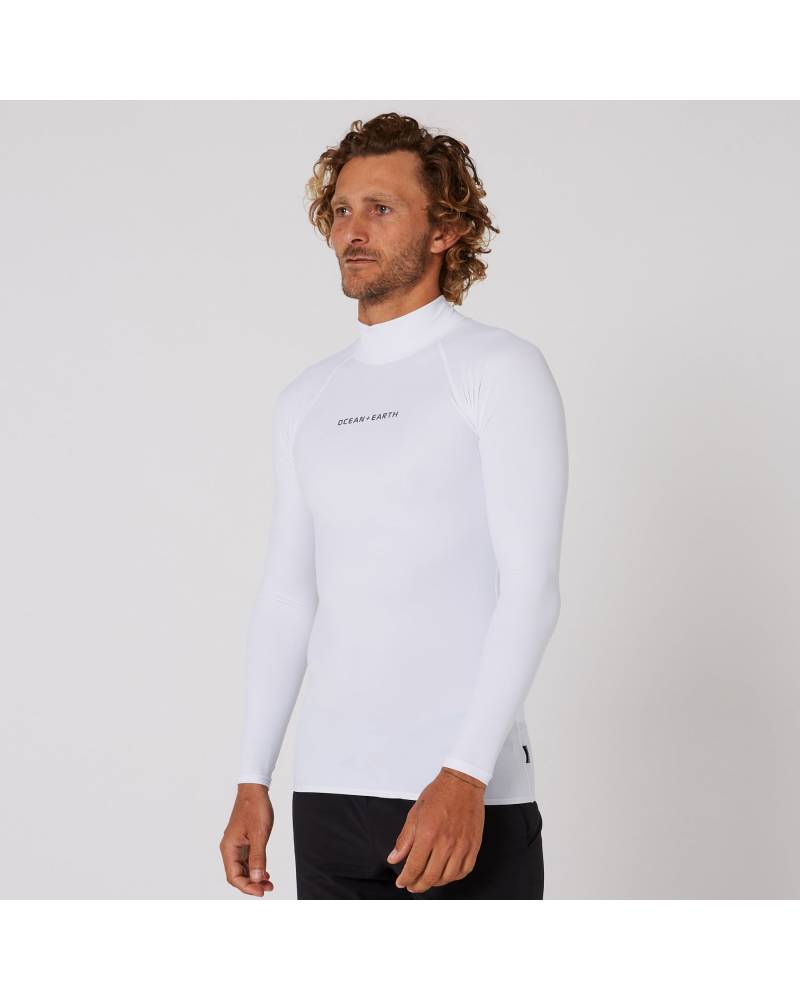 Ocean and Earth Mens Script Rash Long Sleeve Rash Shirt - White 