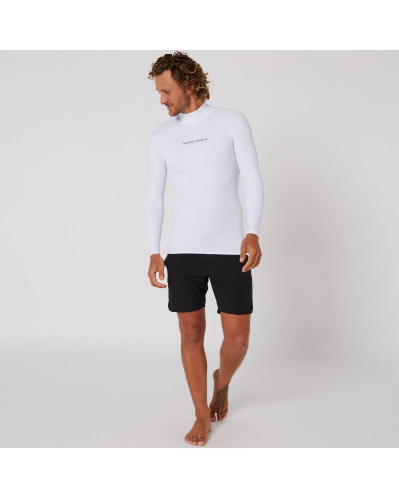 Ocean and Earth Mens Script Rash Long Sleeve Rash Shirt - White 