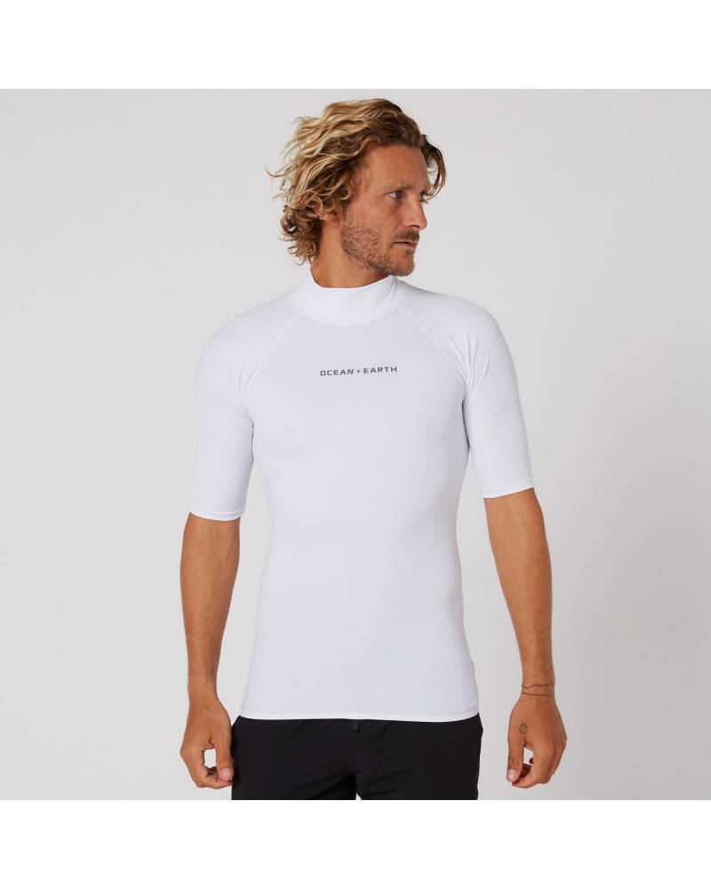 Ocean and Earth Mens Script Short Sleeve Rash Shirt - White