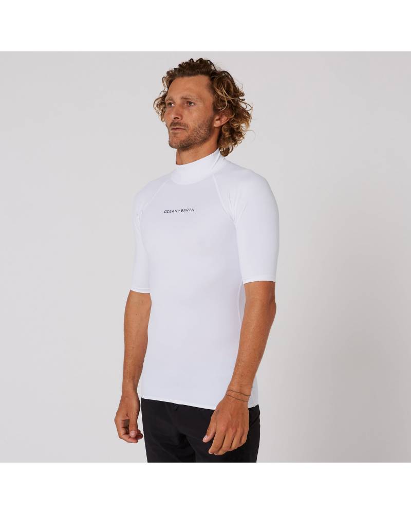 Ocean and Earth Mens Script Short Sleeve Rash Shirt - White