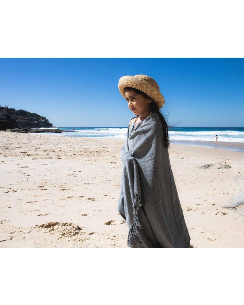 OZoola Stonewash Turkish Towel - Grey on model