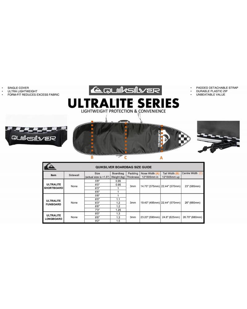 Quiksilver Ultralite Boardbag Size Guide