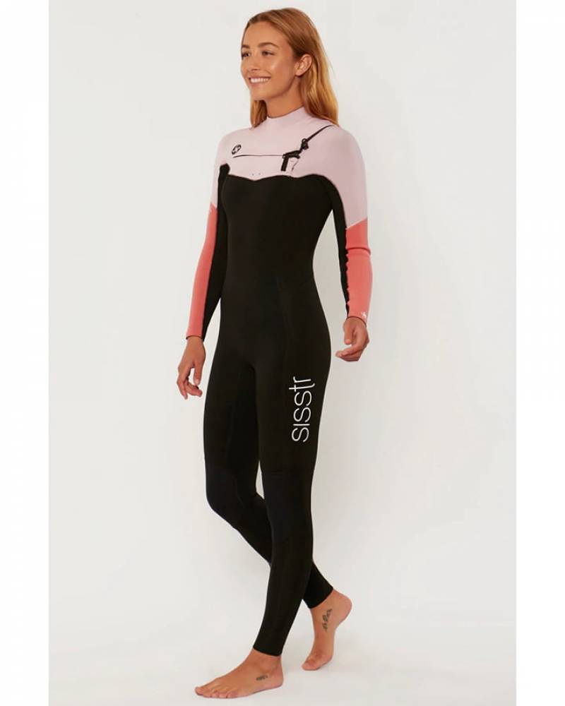 7 Seas 3/2 Chest Zip Women's Steamer Wetsuit - Guava front side