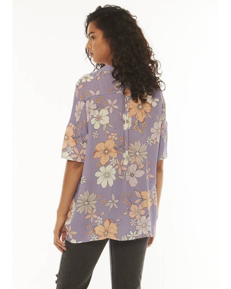Stay Stoked Ss Woven Top - Lilac Smoke