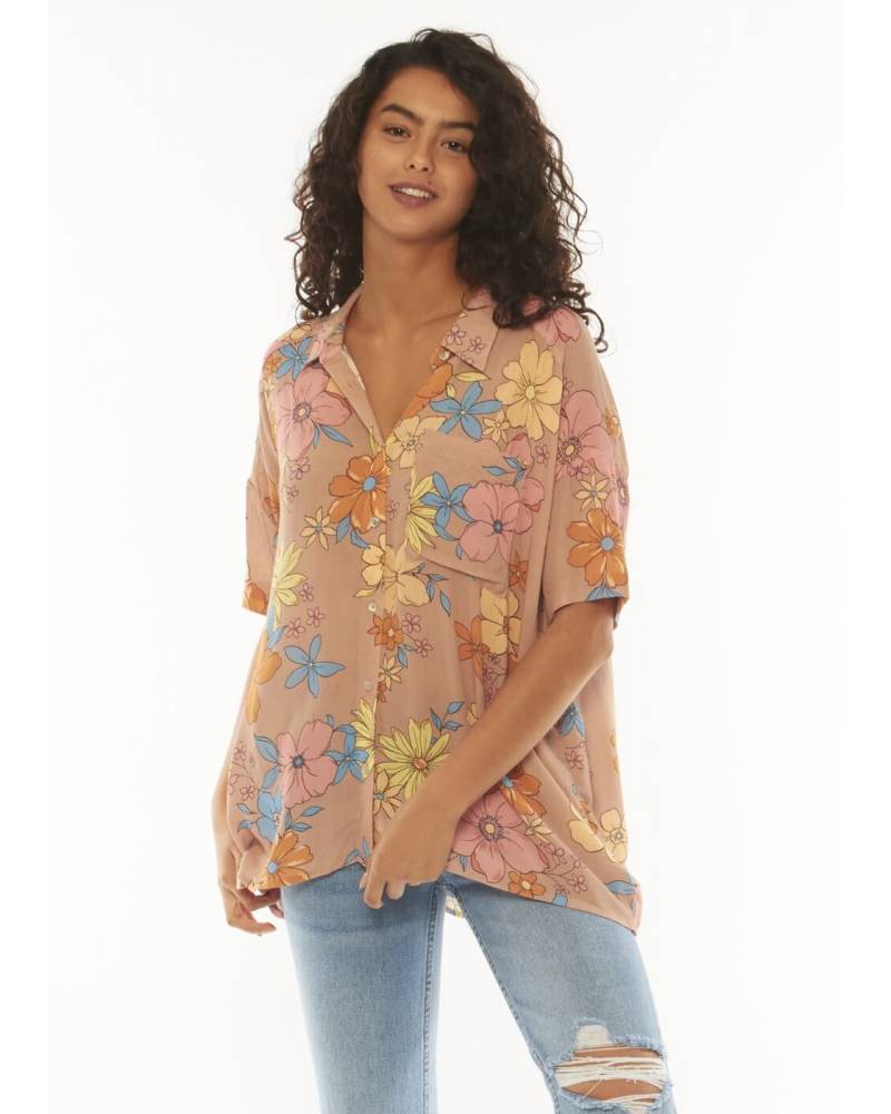 Stay Stoked Ss Woven Top - Russet