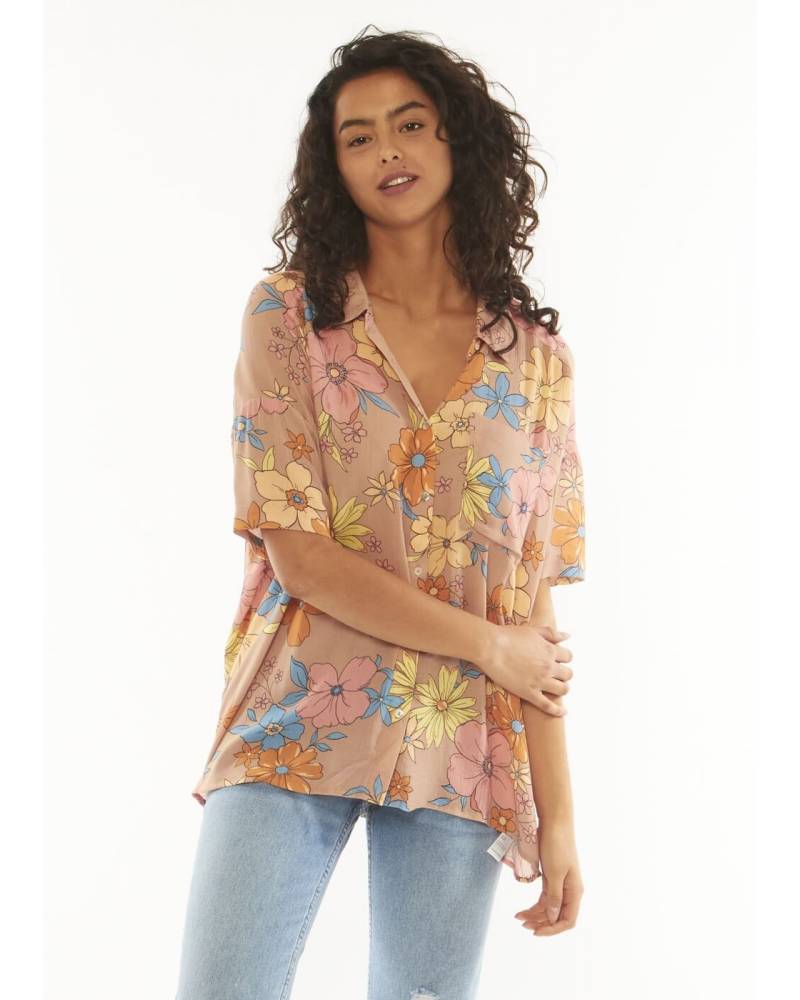 Stay Stoked Ss Woven Top - Russet
